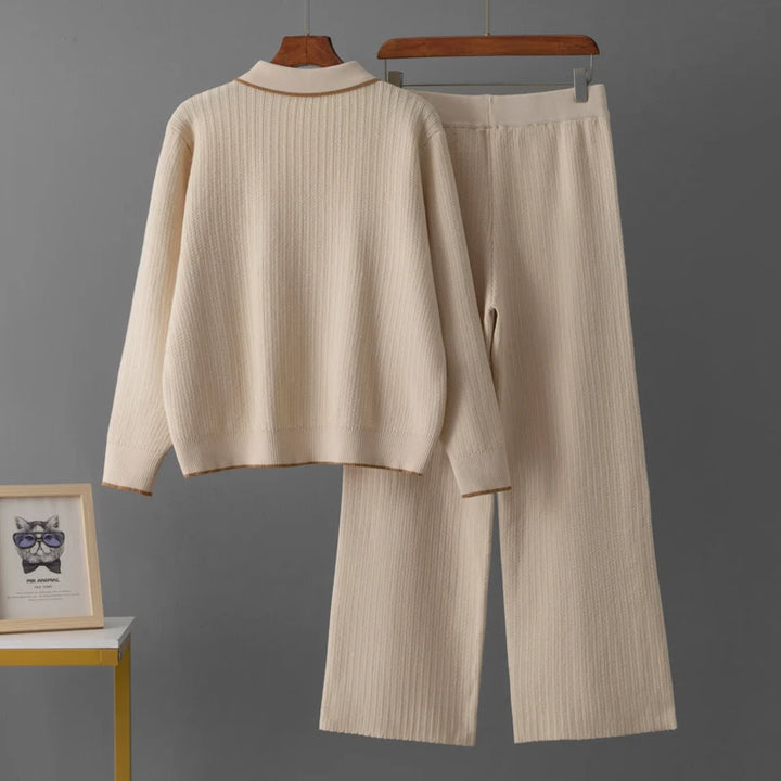 Stylish Knit Breasted Polo Two Pieces Sets