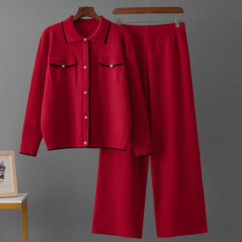 Stylish Knit Breasted Polo Two Pieces Sets