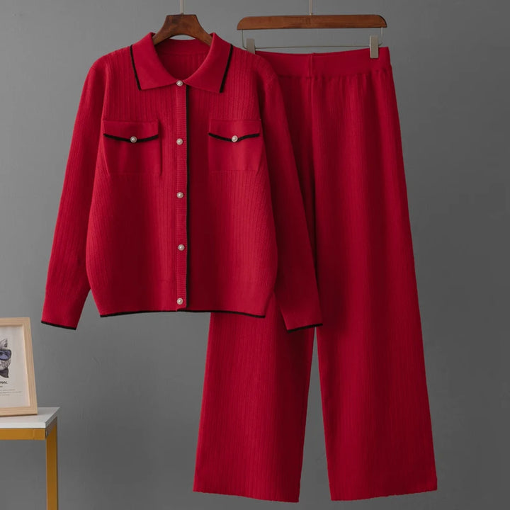 Stylish Knit Breasted Polo Two Pieces Sets