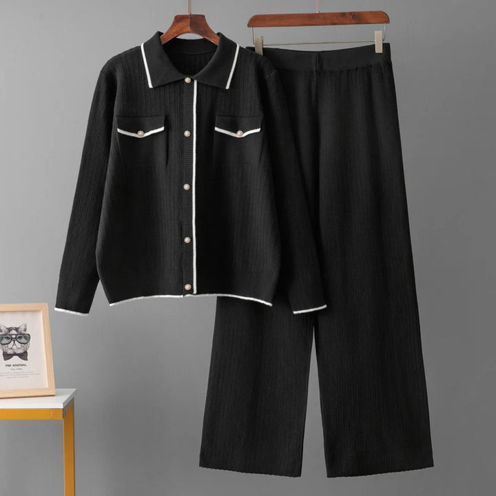 Stylish Knit Breasted Polo Two Pieces Sets