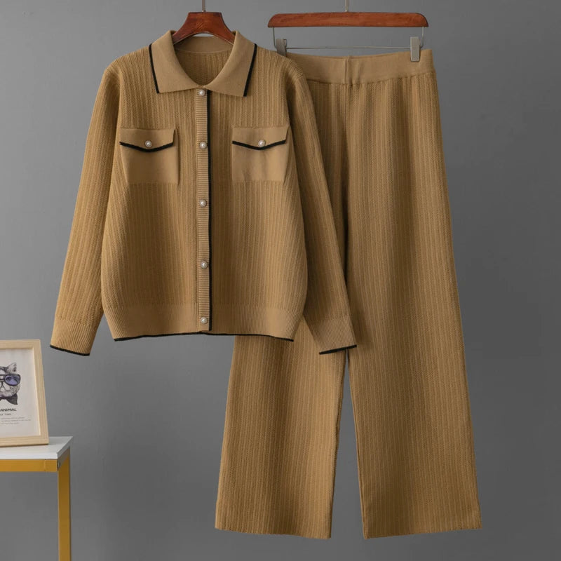 Stylish Knit Breasted Polo Two Pieces Sets