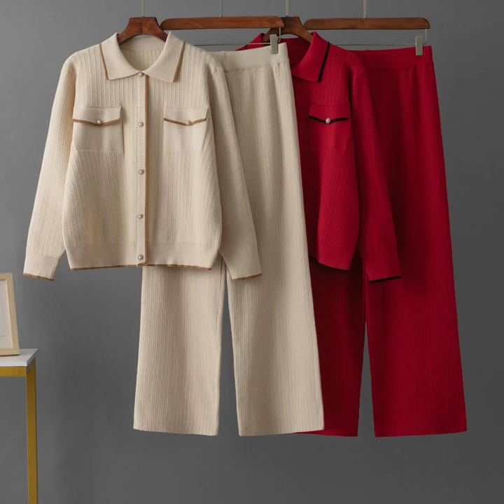 Stylish Knit Breasted Polo Two Pieces Sets