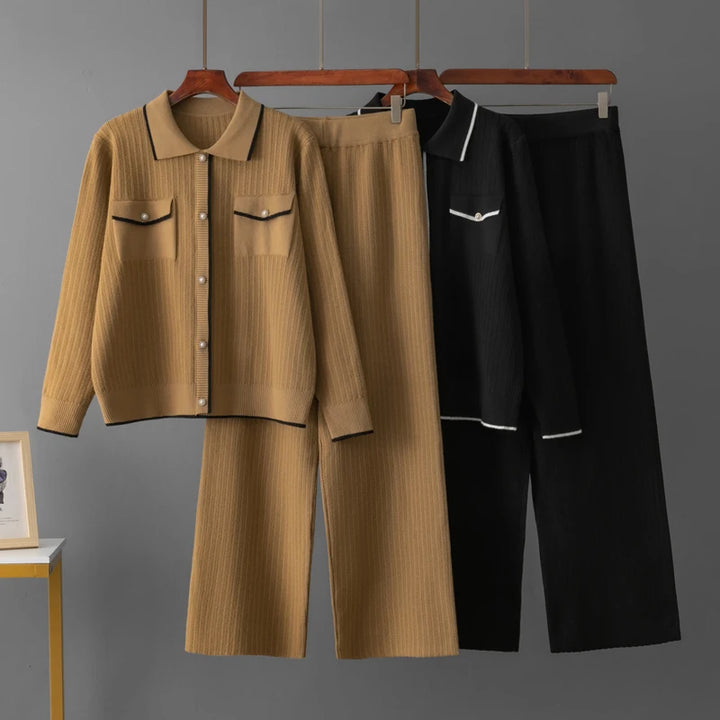 Stylish Knit Breasted Polo Two Pieces Sets