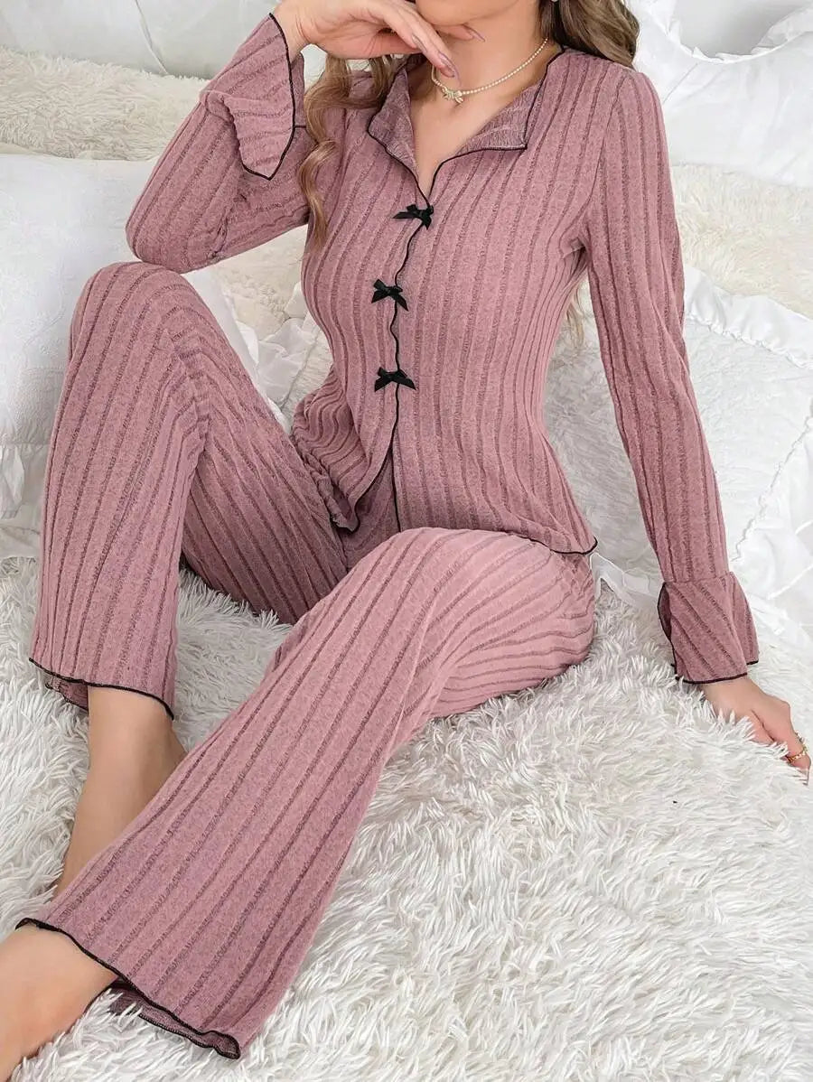 Warm Two-Piece Bow Pajama Set