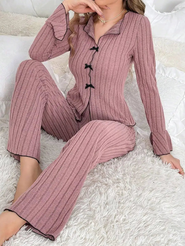 Warm Two-Piece Bow Pajama Set