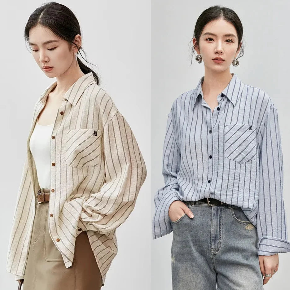 Women's Striped Linen Shirt Casual Spring