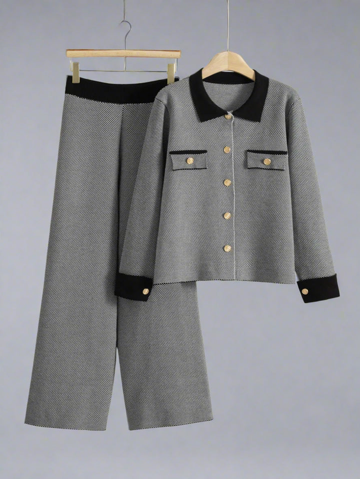 Women's Cashmere Blend Contrast Trim Knit Suit