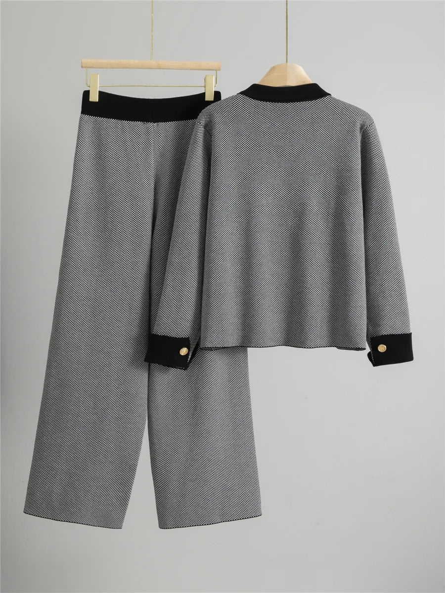 Women's Cashmere Blend Contrast Trim Knit Suit