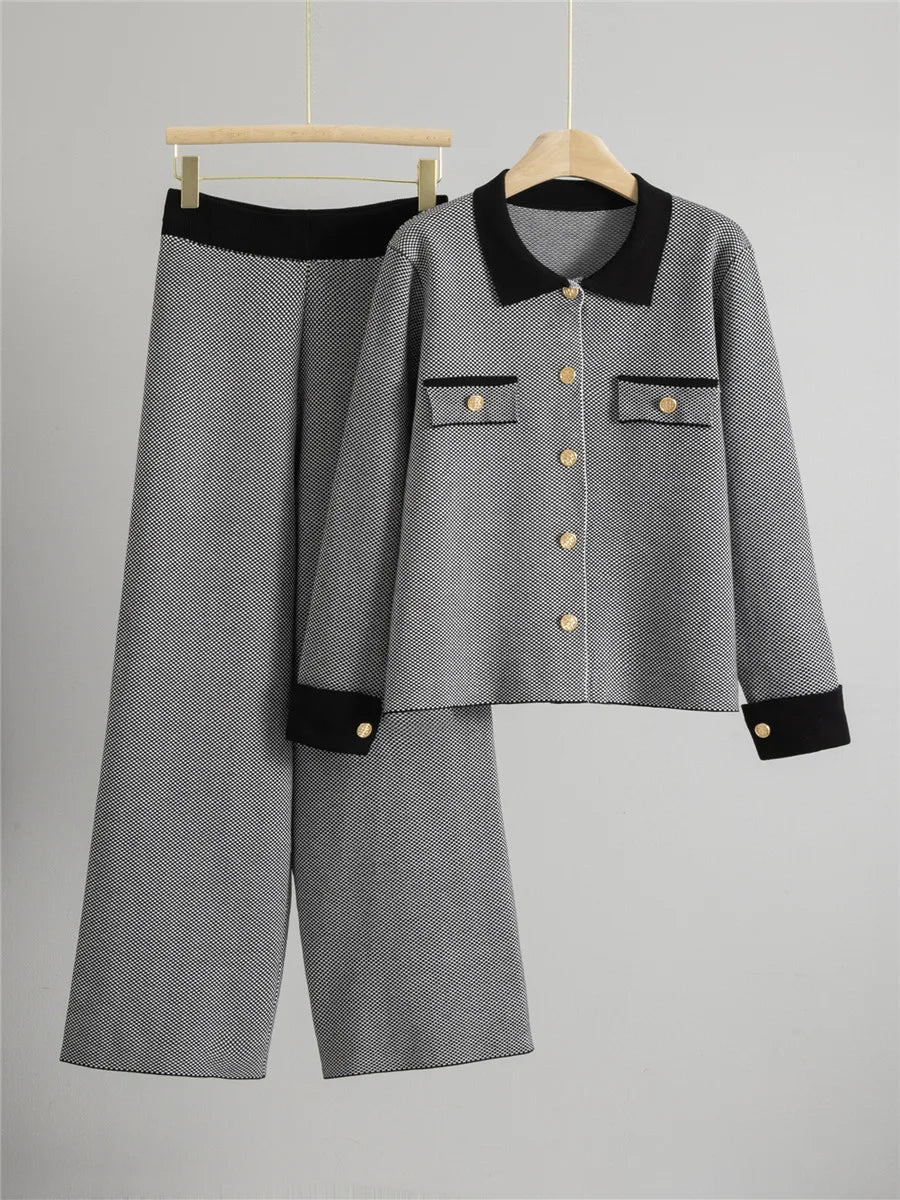 Women's Cashmere Blend Contrast Trim Knit Suit