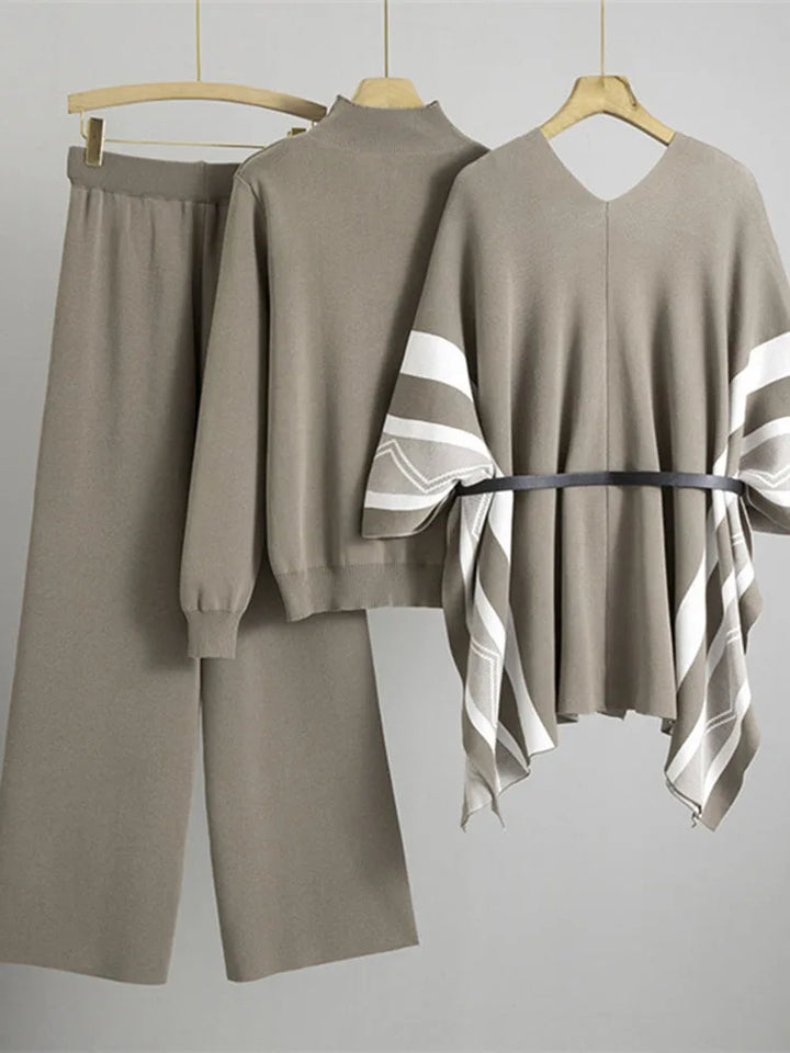 Women's Cashmere Blend Knit Poncho 3-Piece Set