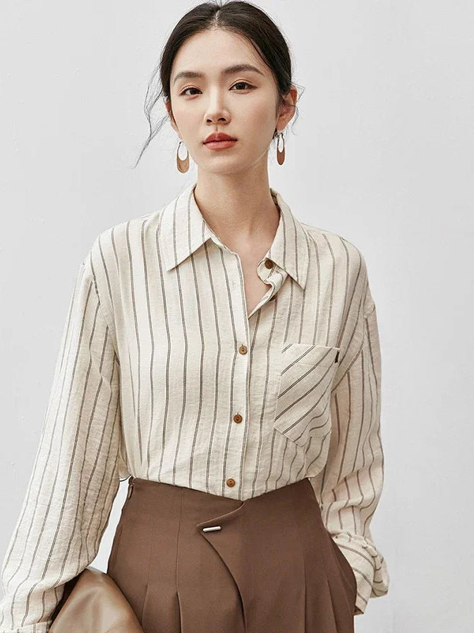 Women's Striped Linen Shirt Casual Blouses
