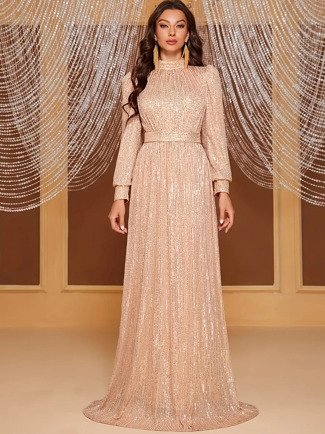 Elegant Long Sleeve Lace Maxi Dress