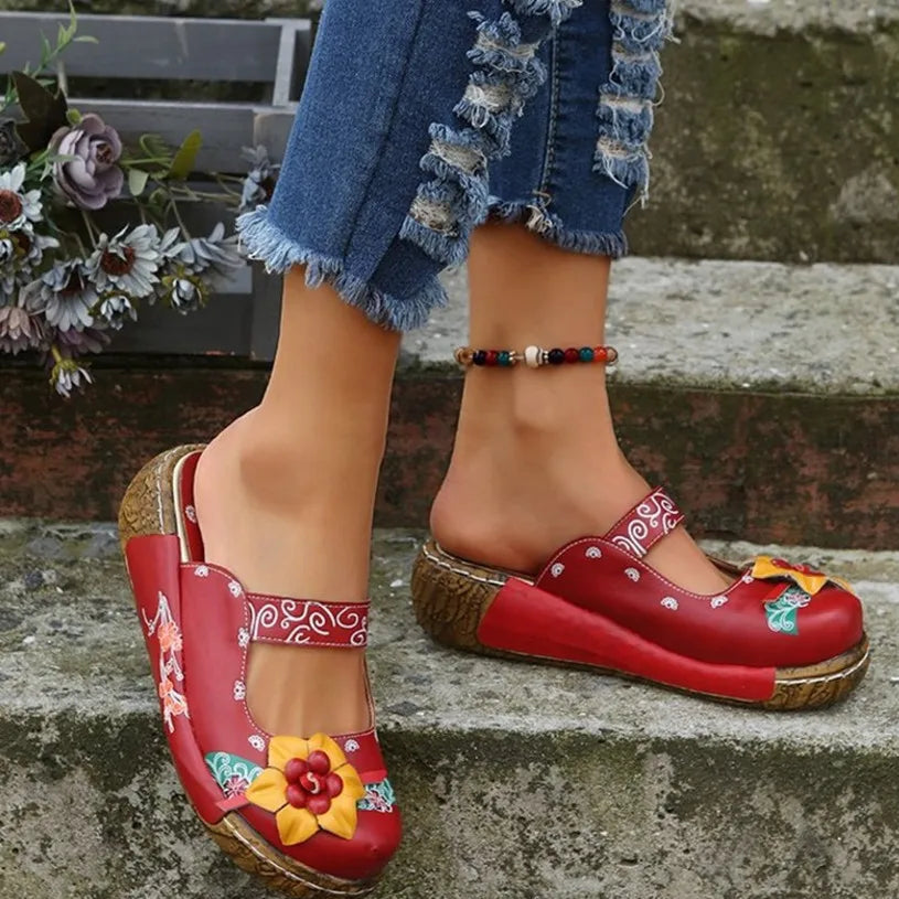 3D Floral Soft PU Leather Sandals