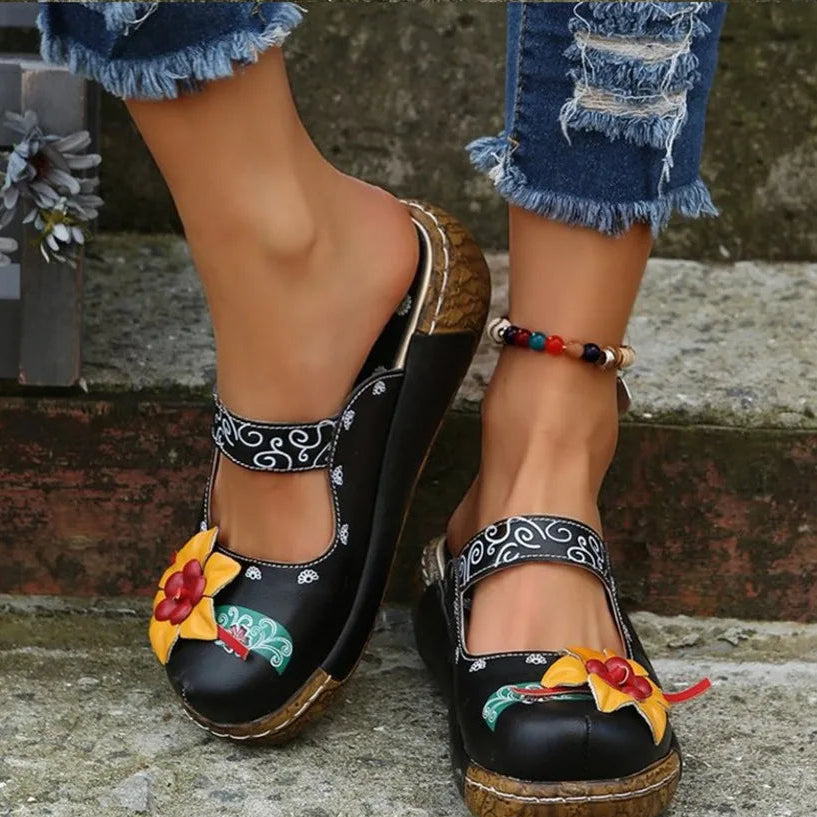 3D Floral Soft PU Leather Sandals
