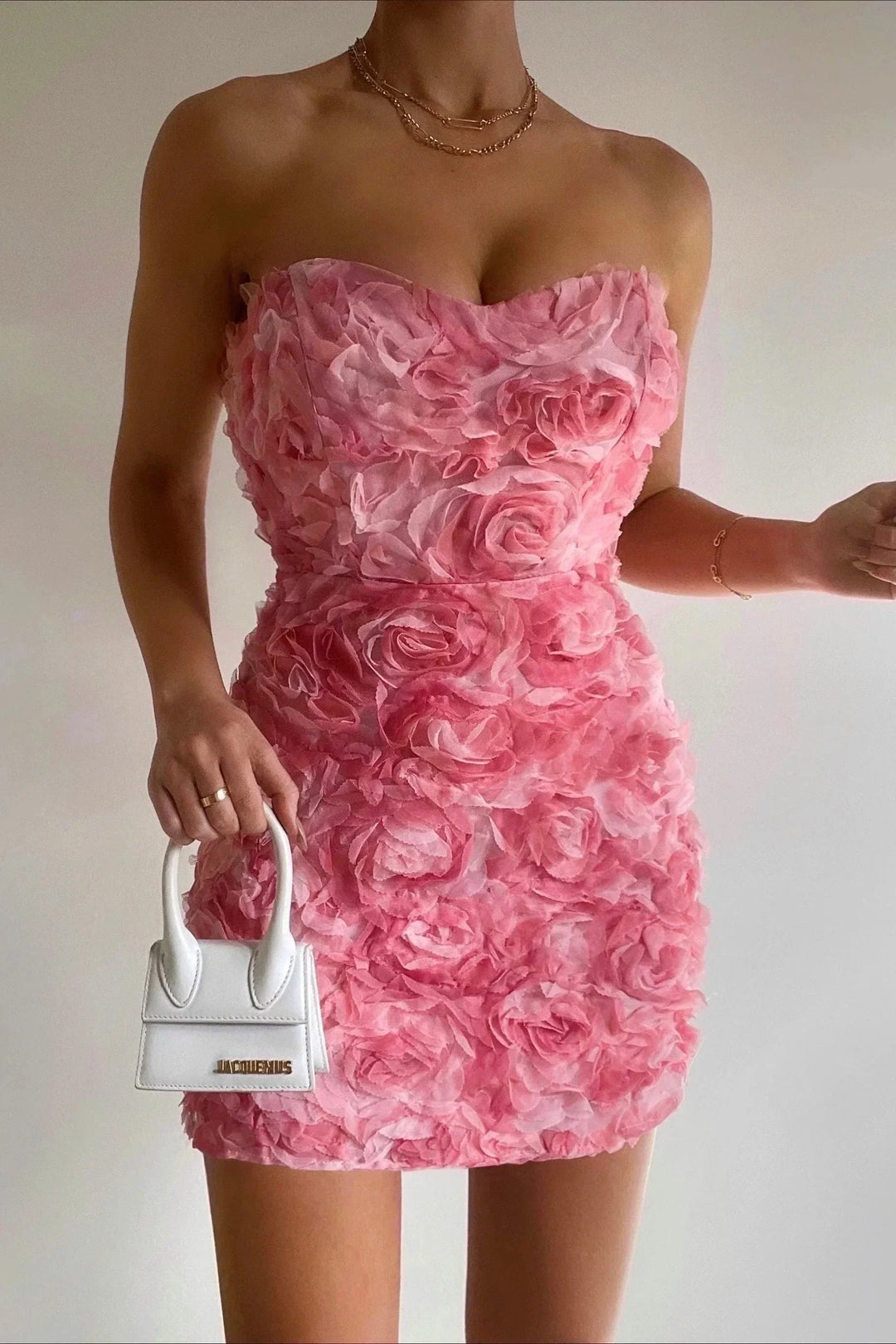 Strapless 3D Floral Appliqué Mini Dress