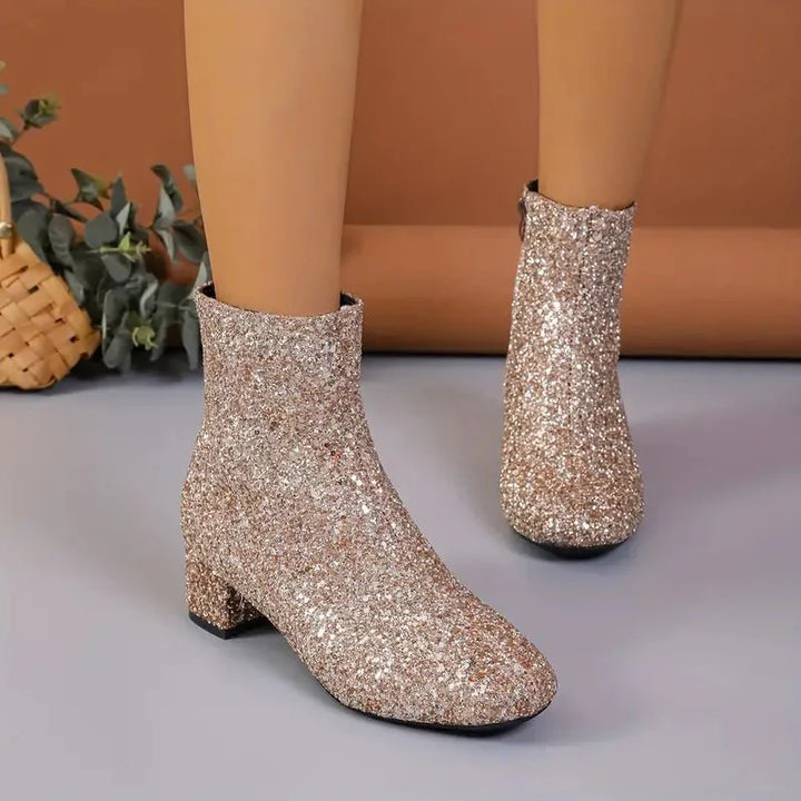 Glitter Block Heel Ankle Boots