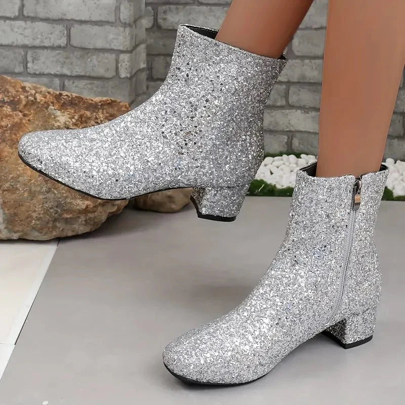 Glitter Block Heel Ankle Boots