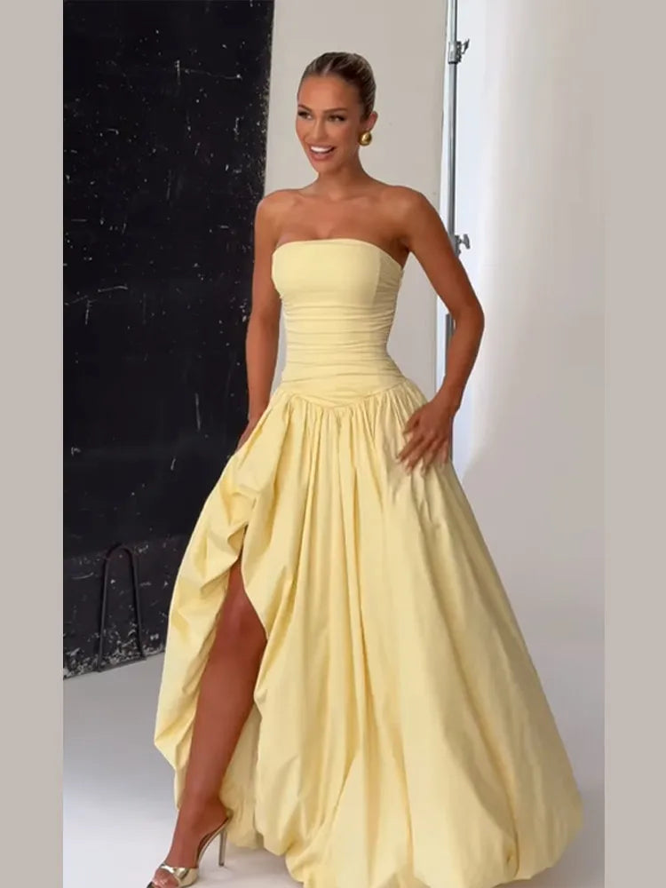 Butter Yellow Strapless A-Line Bubble Dress