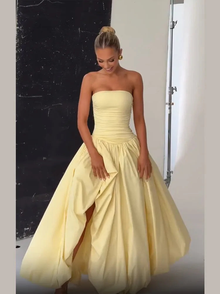 Butter Yellow Strapless A-Line Bubble Dress
