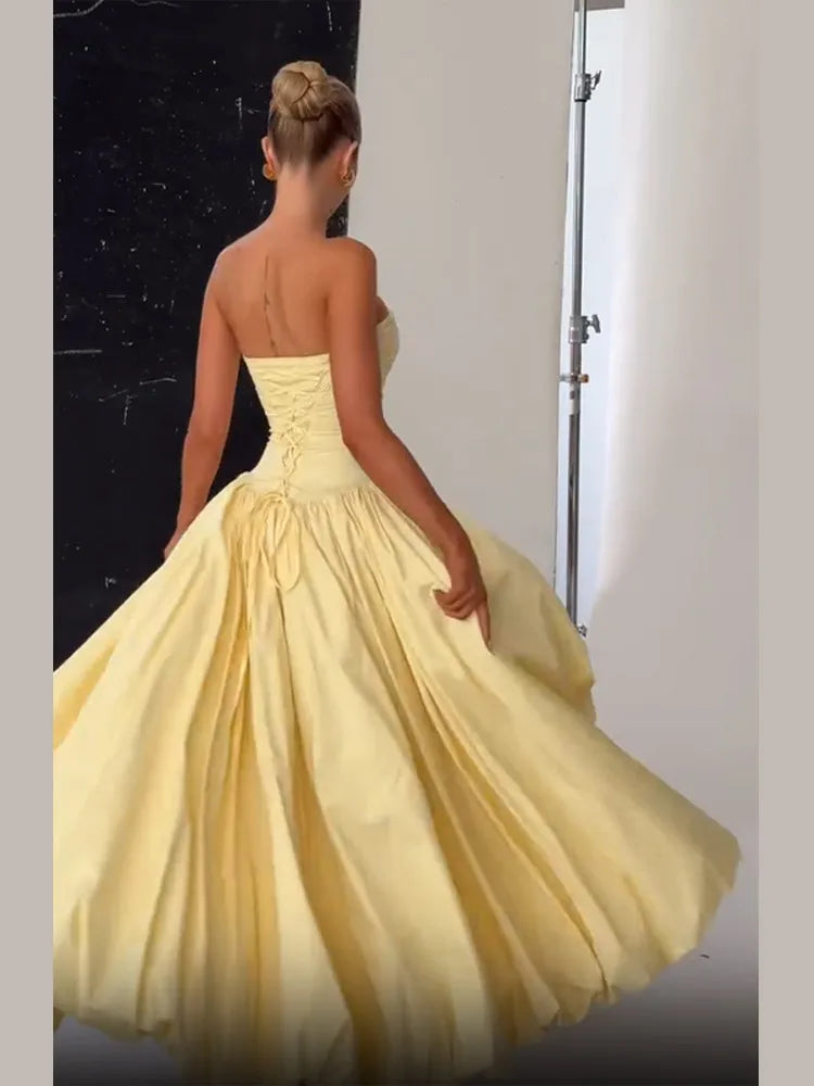 Butter Yellow Strapless A-Line Bubble Dress