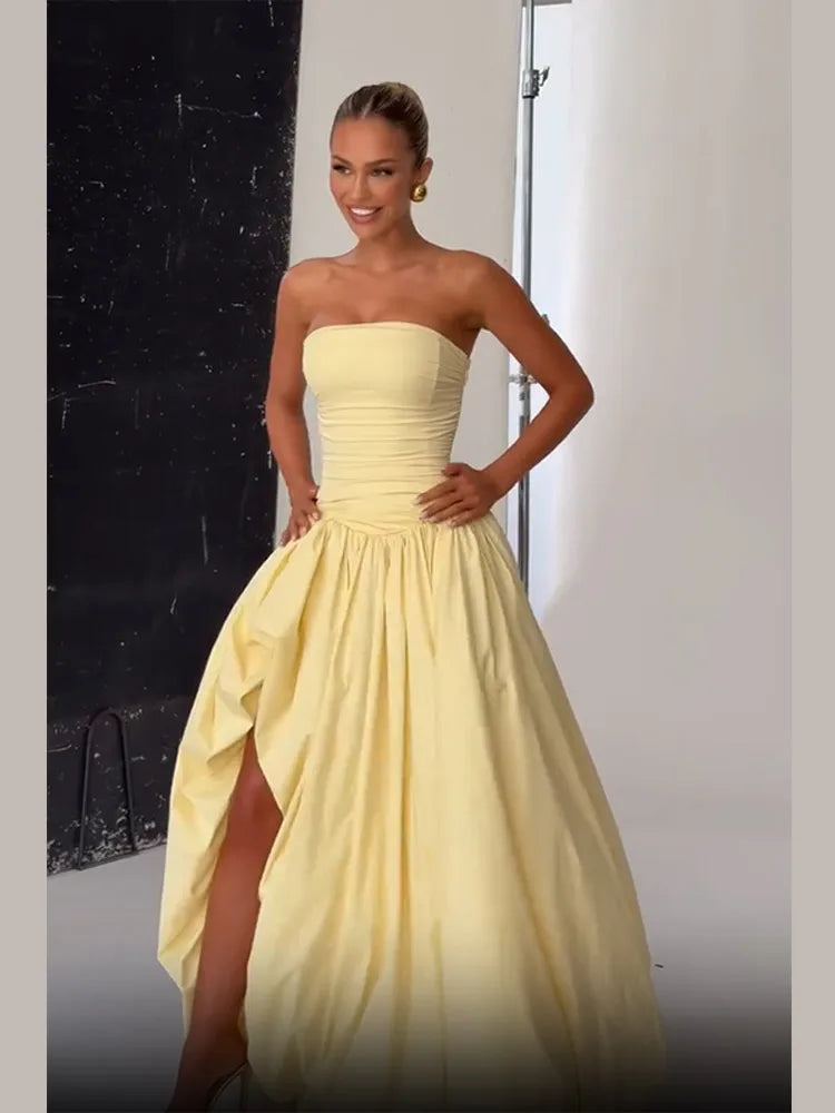 Butter Yellow Strapless A-Line Bubble Dress