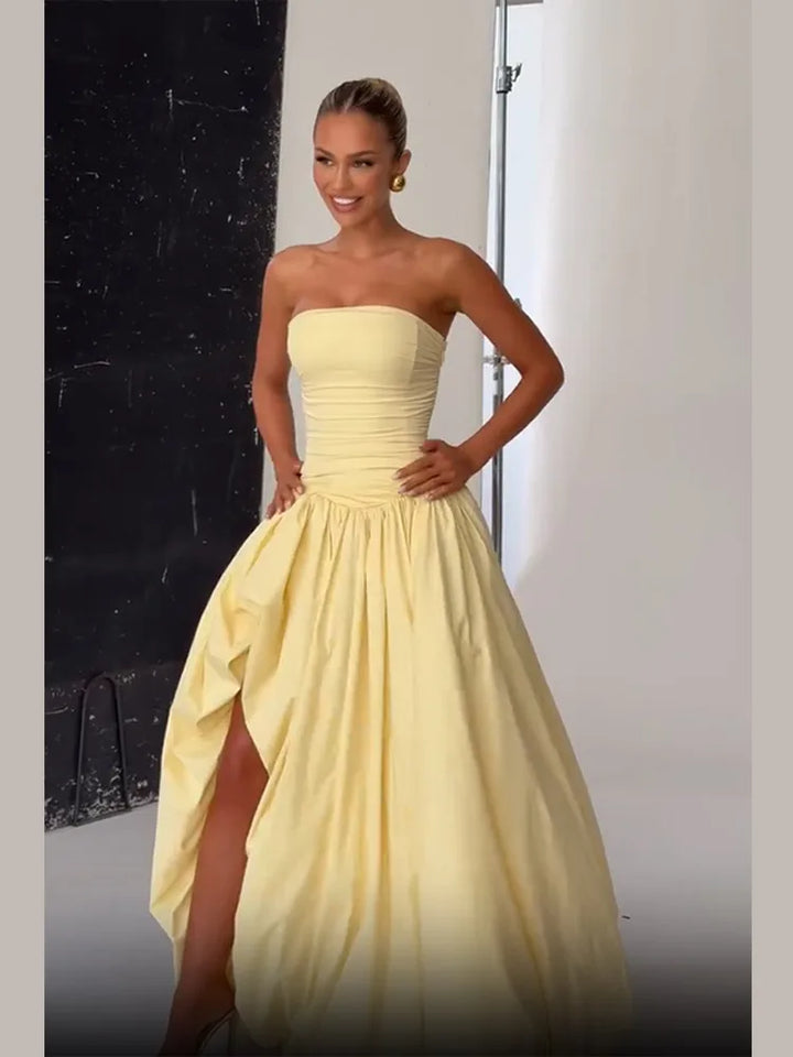 Butter Yellow Strapless A-Line Bubble Dress