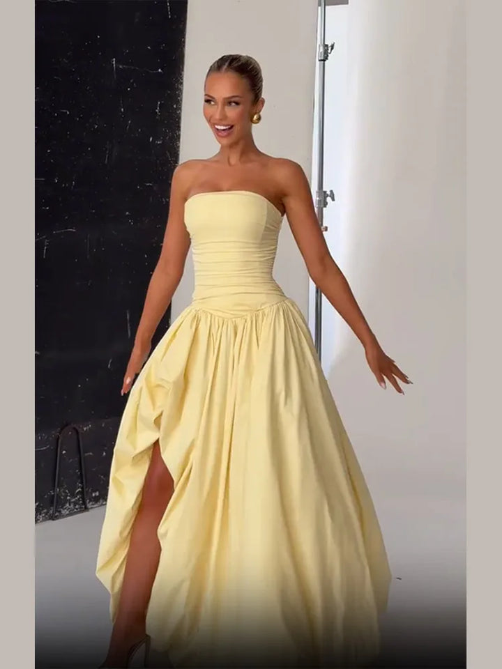 Butter Yellow Strapless A-Line Bubble Dress
