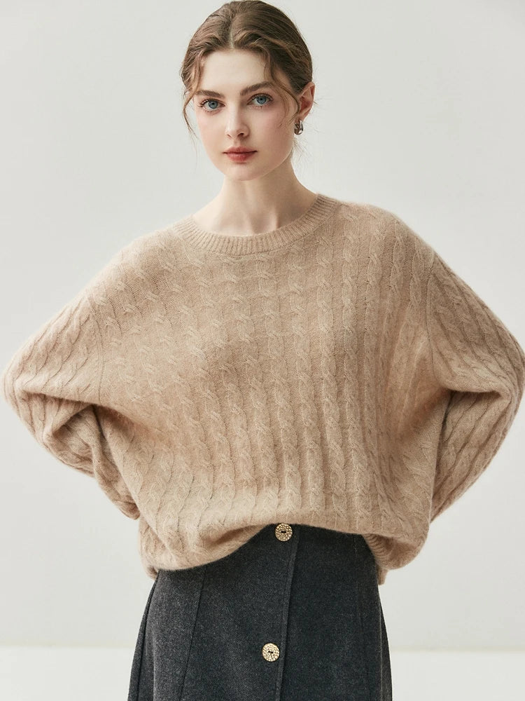 Cable Knit Cashmere O-Neck Sweater