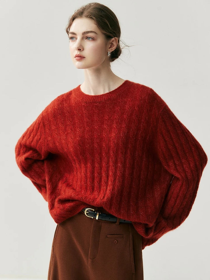 Cable Knit Cashmere O-Neck Sweater