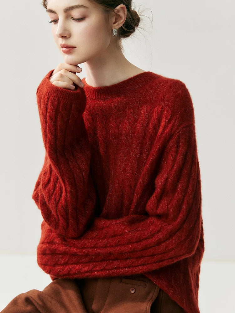 Cable Knit Cashmere O-Neck Sweater