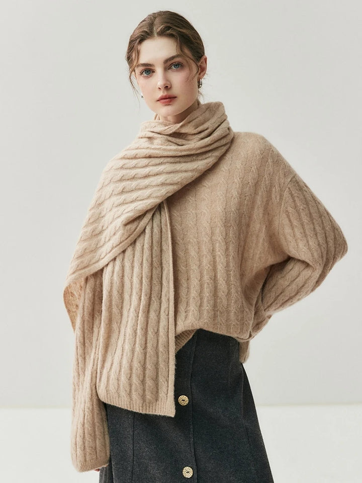 Cable Knit Cashmere O-Neck Sweater