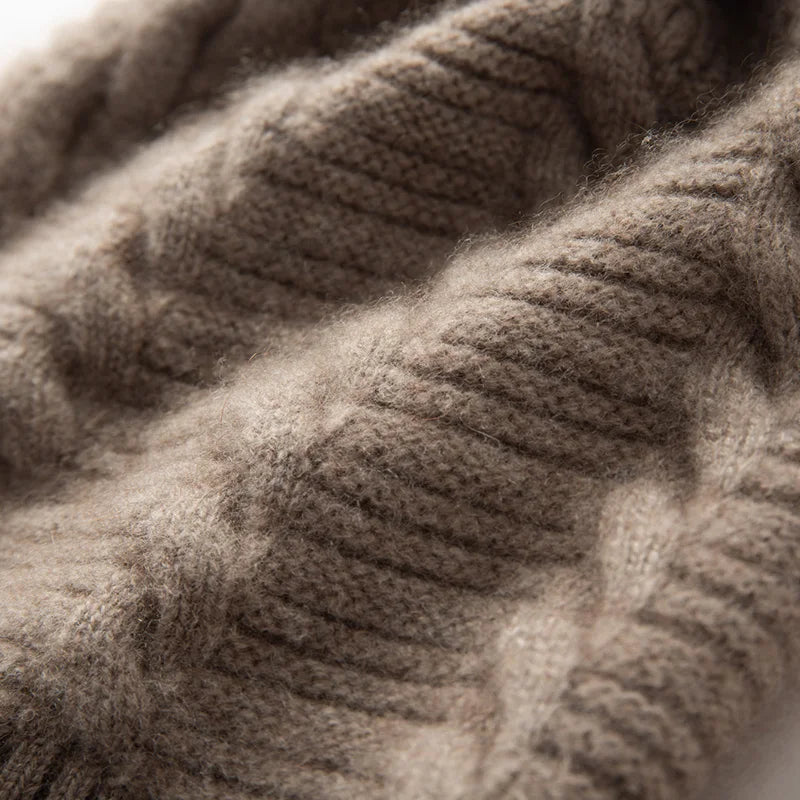 Cable Knit Cashmere Pom Pom Beanie