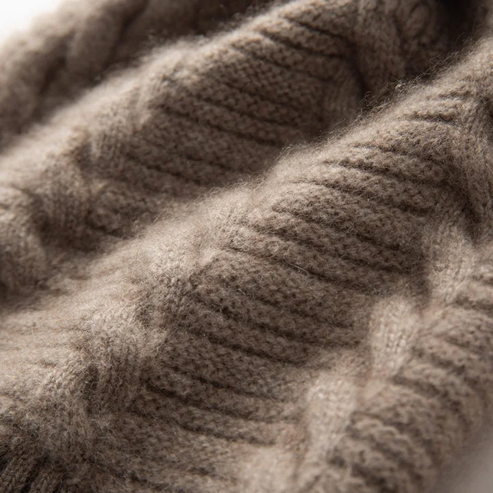 Cable Knit Cashmere Pom Pom Beanie