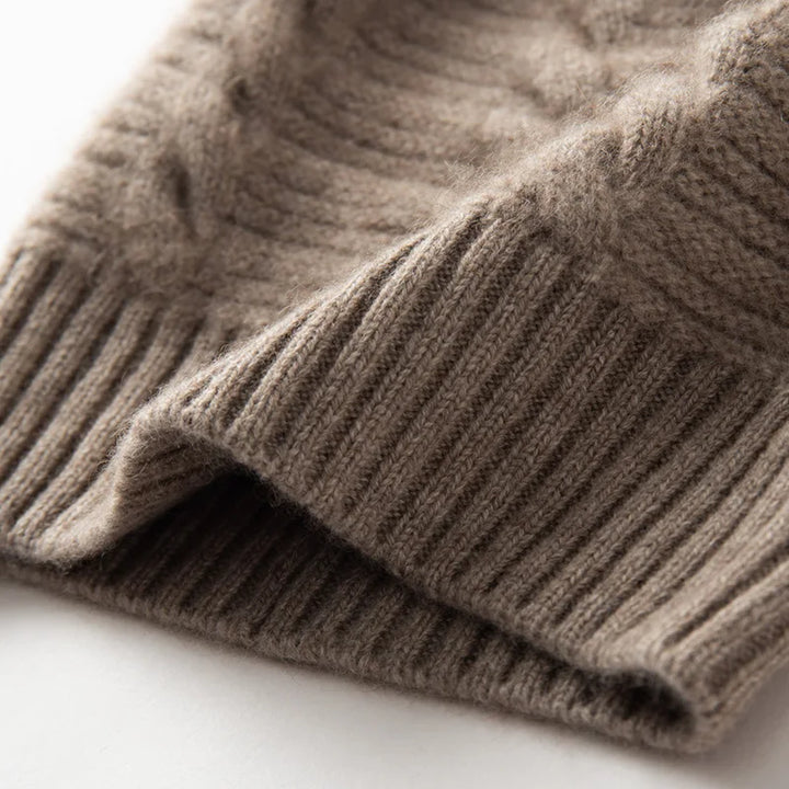 Cable Knit Cashmere Pom Pom Beanie