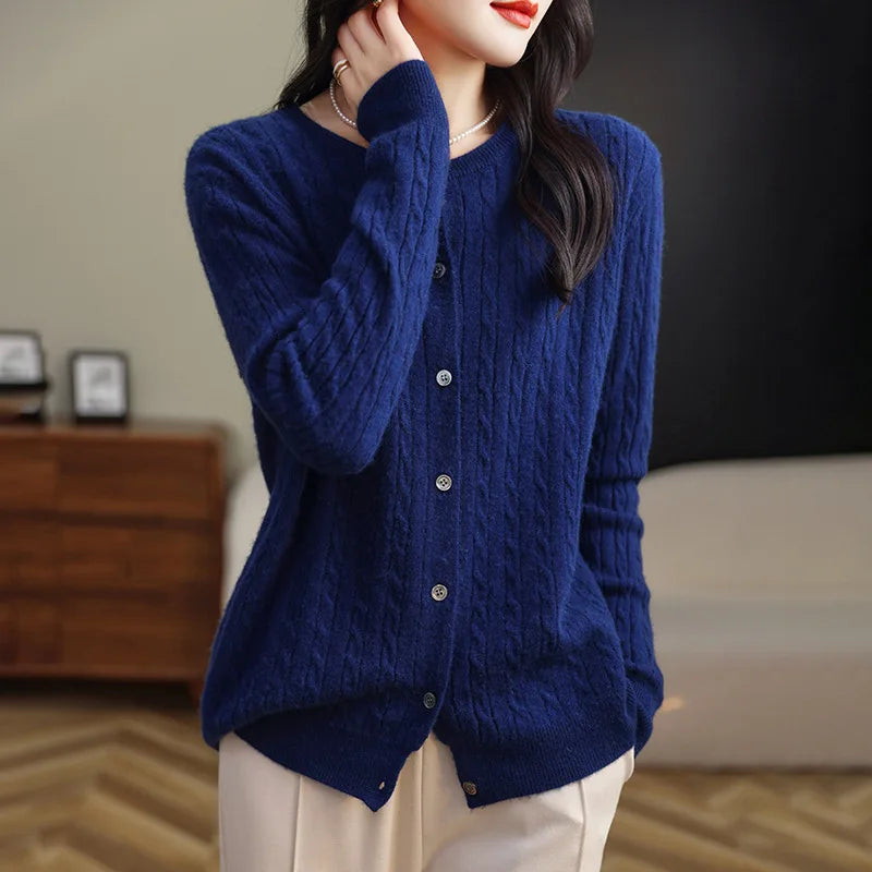 Cable Knit Crewneck Cardigan