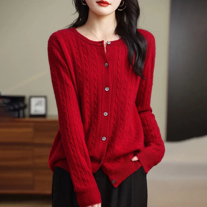 Cable Knit Crewneck Cardigan