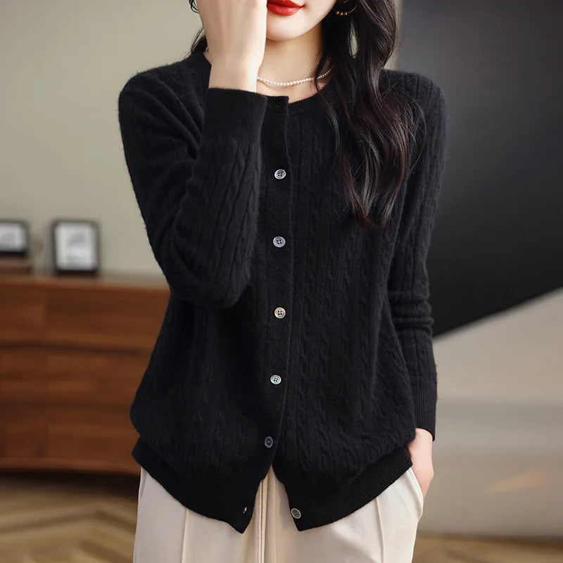 Cable Knit Crewneck Cardigan