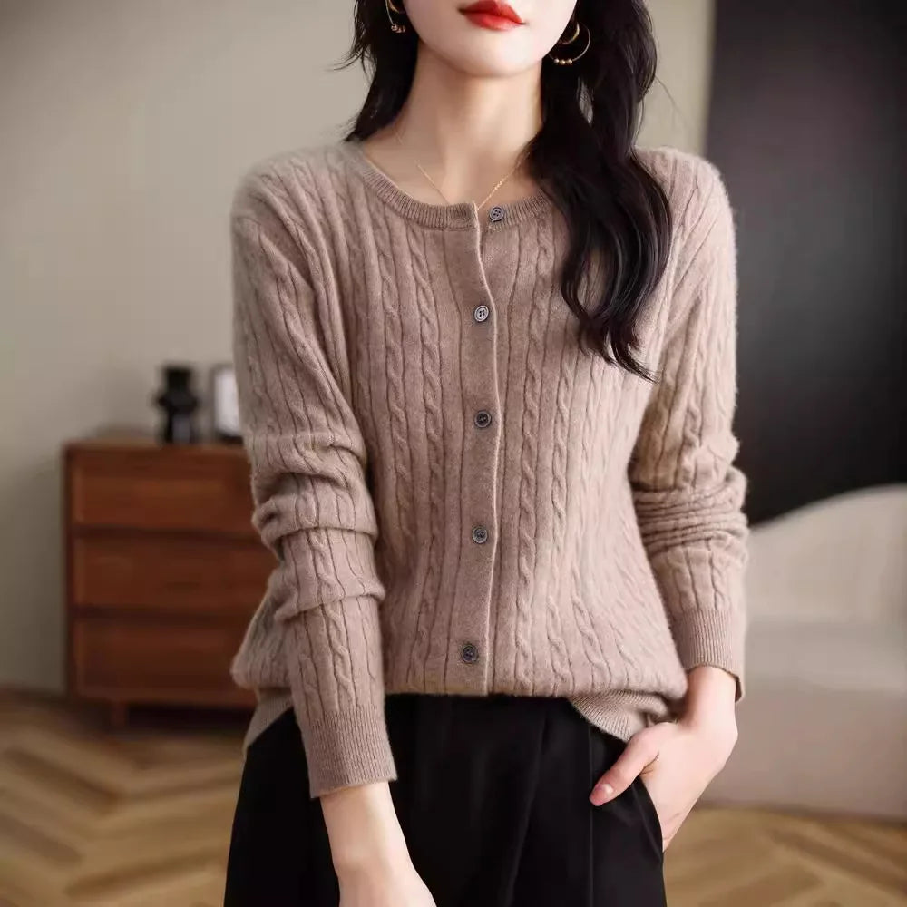 Cable Knit Crewneck Cardigan