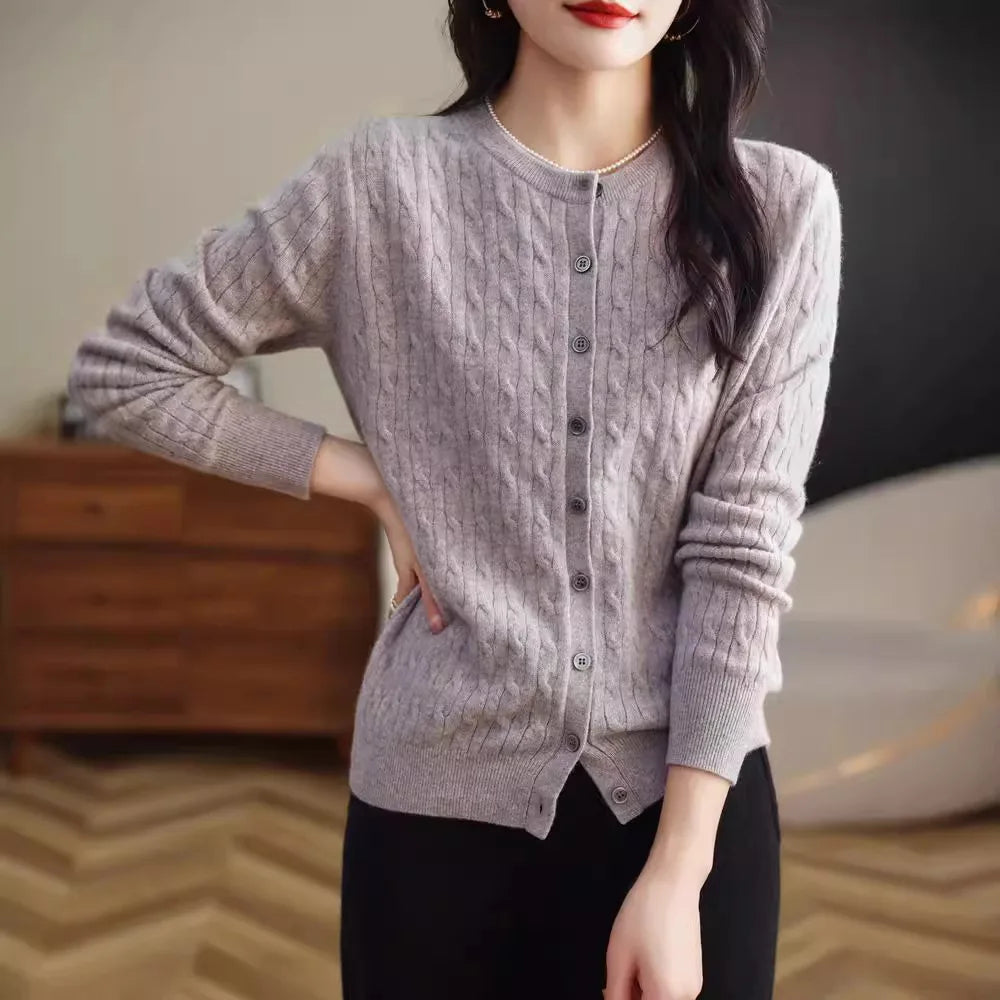 Cable Knit Crewneck Cardigan