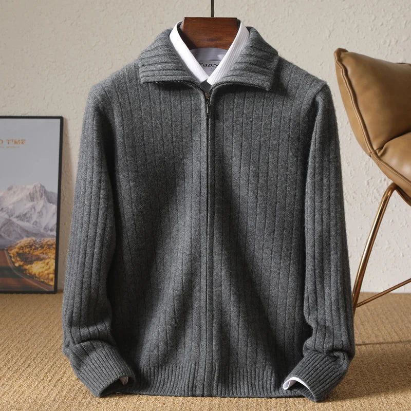 Merino Wool Ribbed Zip-Up Cardigan
