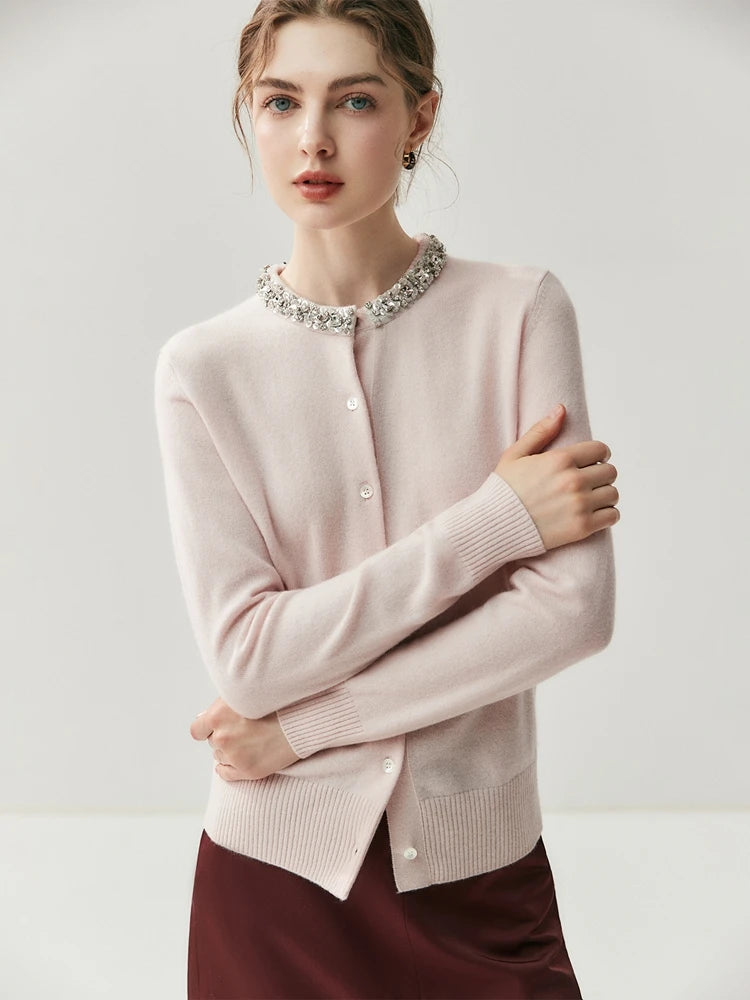 Cashmere Beaded Collar Cardigan