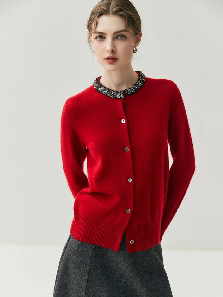 Cashmere Beaded Collar Cardigan
