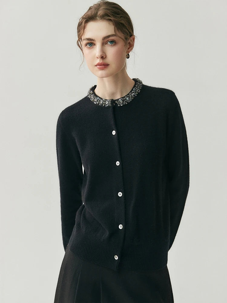 Cashmere Beaded Collar Cardigan