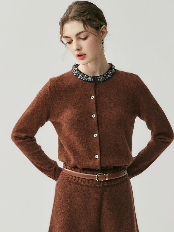 Cashmere Beaded Collar Cardigan