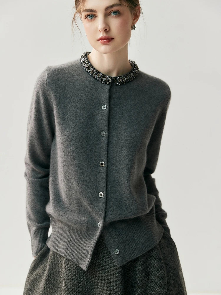 Cashmere Beaded Collar Cardigan