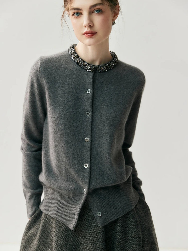Cashmere Beaded Collar Cardigan