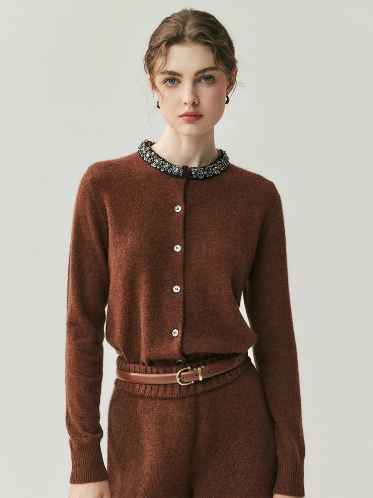 Cashmere Beaded Collar Cardigan