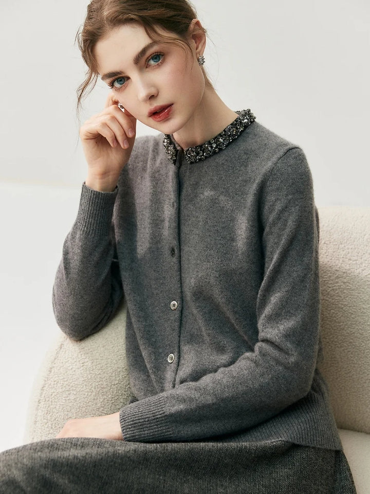 Cashmere Beaded Collar Cardigan