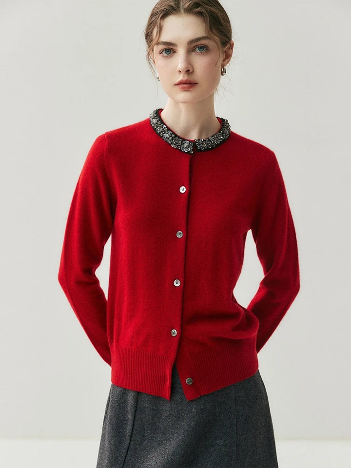 Cashmere Beaded Collar Cardigan