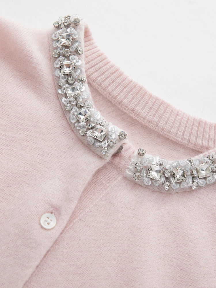 Cashmere Beaded Collar Cardigan